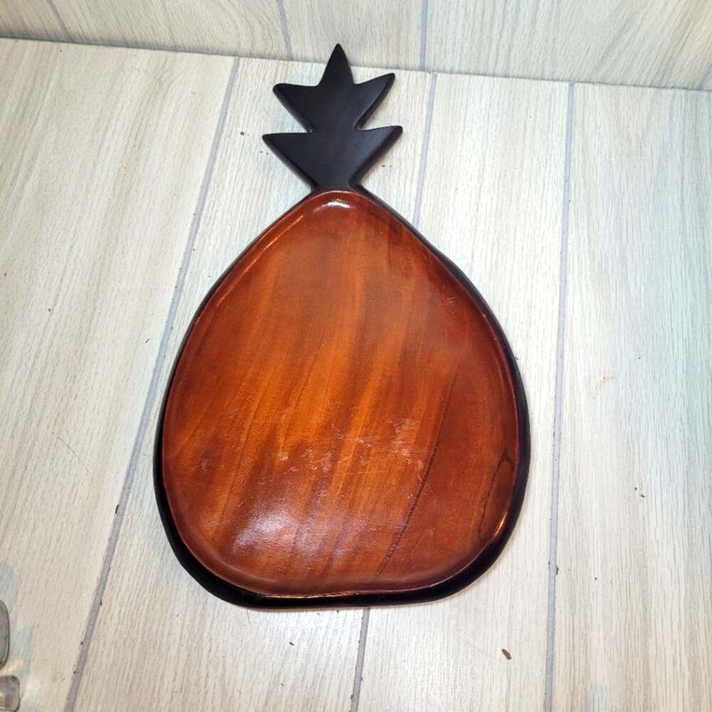 Vintage MCM Wood Pineapple Handmade Haiti Mahogany Serving Tray Catch All Dish